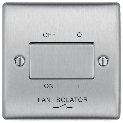 BG Nexus Metal Brushed Steel Fan Isolator Switch NBS15 Available from RS Electrical Supplies