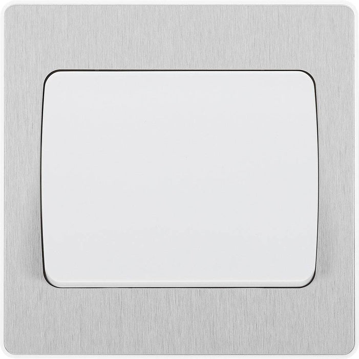 BG Evolve Brushed Steel 1G 2W Wide Rocker Light Switch PCDBS12WW Available from RS Electrical Supplies