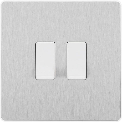 BG Evolve Brushed Steel 2G 2W Light Switch PCDBS42W Available from RS Electrical Supplies