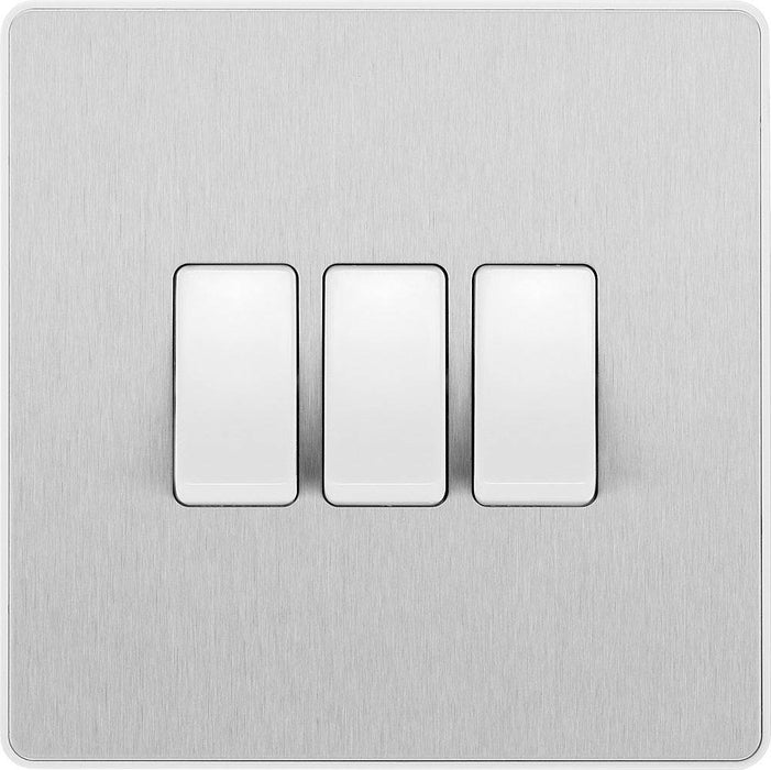 BG Evolve Brushed Steel 3G 2W Light Switch PCDBS43W Available from RS Electrical Supplies