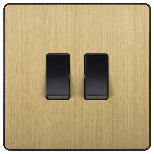 BG Evolve Satin Brass 2G 2W Light Switch PCDSB42B Available from RS Electrical Supplies
