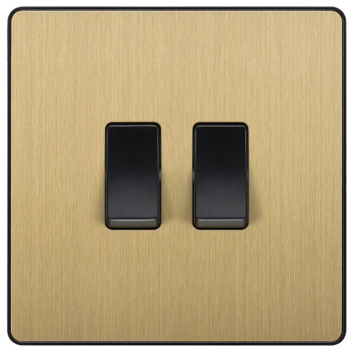 BG Evolve Satin Brass 2G 2W Light Switch PCDSB42B Available from RS Electrical Supplies
