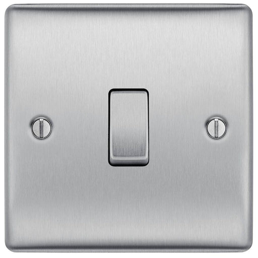 BG Nexus Metal Brushed Steel 1G 2W Light Switch NBS12 Available from RS Electrical Supplies