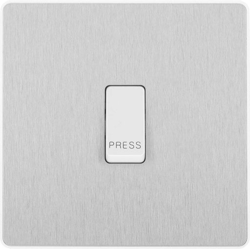 BG Evolve Brushed Steel 10A Retractive Press Switch PCDBS14W Available from RS Electrical Supplies