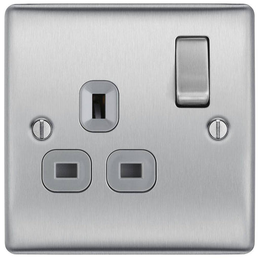 BG Nexus Metal Brushed Steel 13A Single Socket NBS21G Available from RS Electrical Supplies