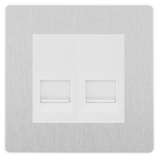BG Evolve Brushed Steel Double Master Telephone Socket PCDBSBTM2W Available from RS Electrical Supplies