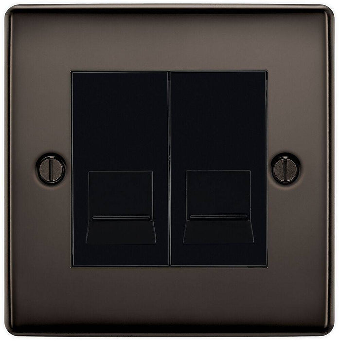 BG Nexus Metal Black Nickel Double Secondary Telephone Socket NBNBTS2B Available from RS Electrical Supplies