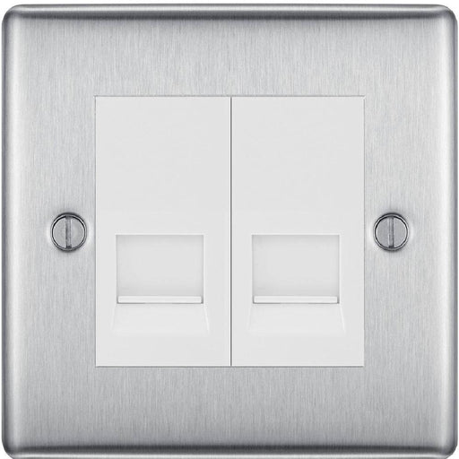 BG Nexus Metal Brushed Steel Double Secondary Telephone Socket NBSBTS2W Available from RS Electrical Supplies