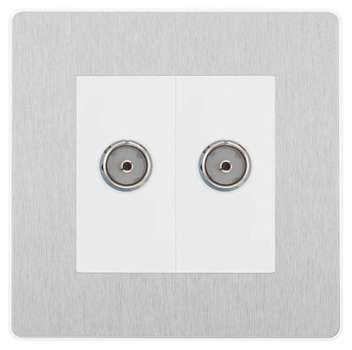 BG Evolve Brushed Steel Double Co-axial Socket PCDBS602W Available from RS Electrical Supplies