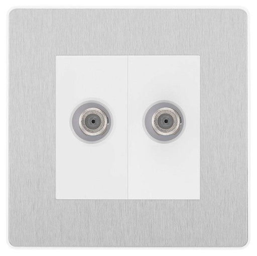 BG Evolve Brushed Steel Double Satellite Socket PCDBS612W Available from RS Electrical Supplies