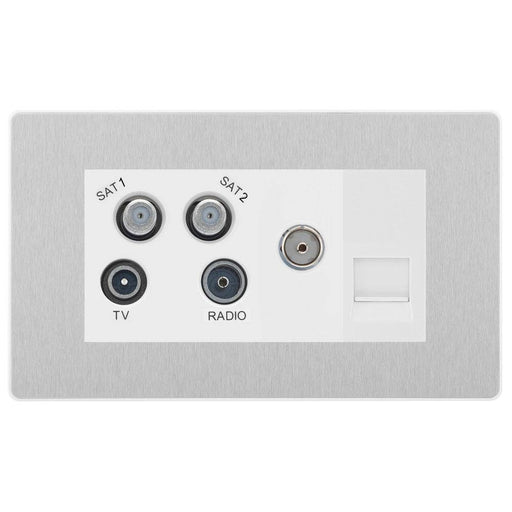 BG Evolve Brushed Steel TV/FM/SAT Combination TV Socket PCDBSQUAD2W Available from RS Electrical Supplies
