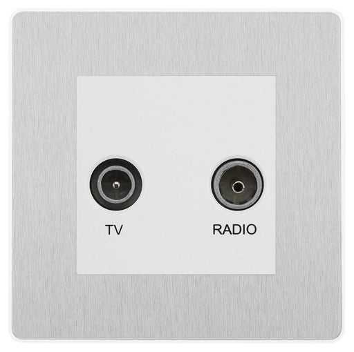BG Evolve Brushed Steel TV & FM Socket PCDBSTVFMW Available from RS Electrical Supplies