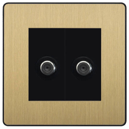 BG Evolve Satin Brass Double Satellite Socket PCDSB612B Available from RS Electrical Supplies