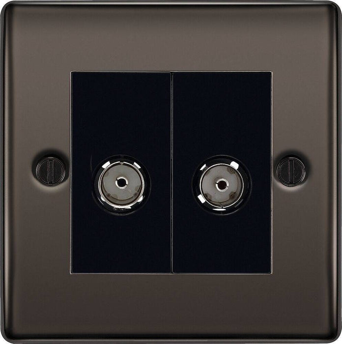 BG Nexus Metal Black Nickel Double Co-axial Socket NBN61B Available from RS Electrical Supplies
