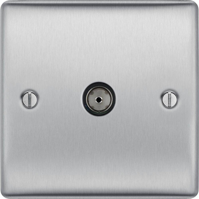 BG Nexus Metal Brushed Steel Co-axial Socket NBS60 Available from RS Electrical Supplies