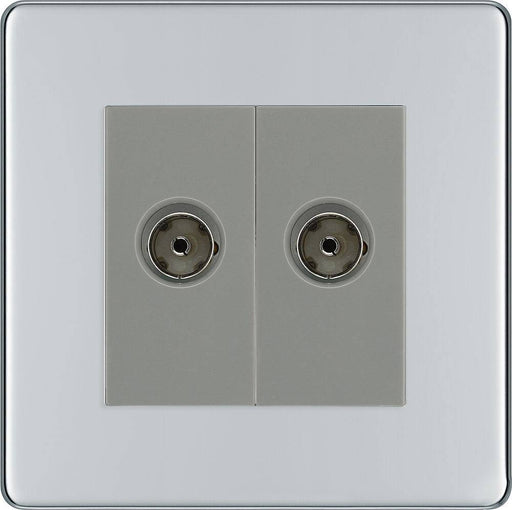 BG Nexus Screwless Polished Chrome Double Co-axial Socket FPC61G Available from RS Electrical Supplies