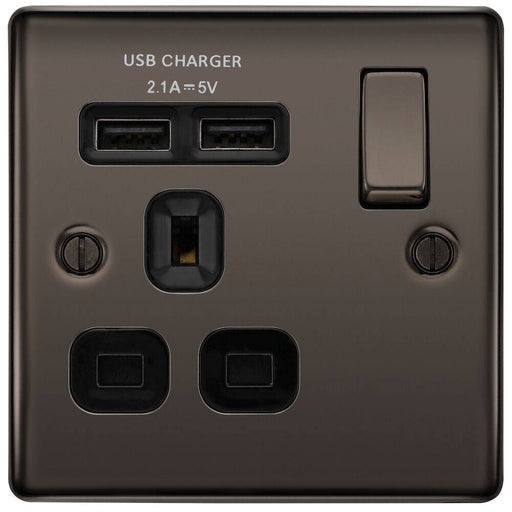 BG Nexus Metal Black Nickel 13A Single USB Socket NBN21U2B Available from RS Electrical Supplies
