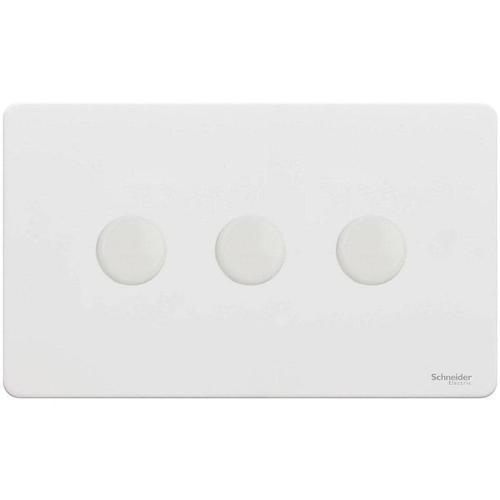 Schneider Ultimate Screwless White Metal 3G 2W 250W Dimmer Switch GU6432CPW Available from RS Electrical Supplies