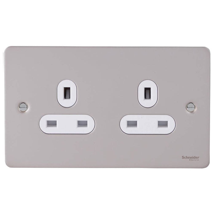 Schneider Ultimate Flat Plate Pearl Nickel 13A Double Unswitched Socket GU3260WPN
