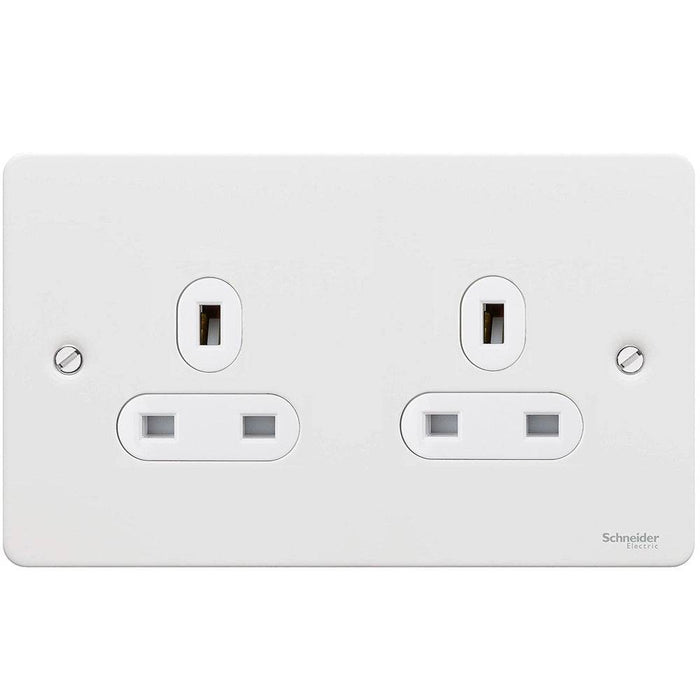 Schneider Ultimate Flat Plate White Metal 13A Double Unswitched Socket GU3260WPW