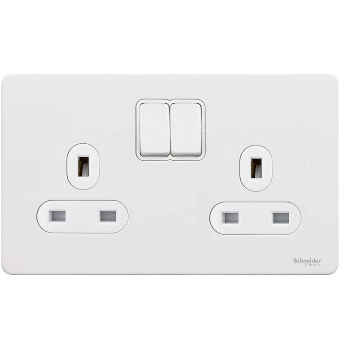 Schneider Ultimate Screwless White Metal 13A Double Socket GU3420WPW Available from RS Electrical Supplies