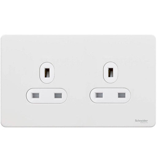 Schneider Ultimate Screwless White Metal 13A Double Socket GU3460WPW Available from RS Electrical Supplies