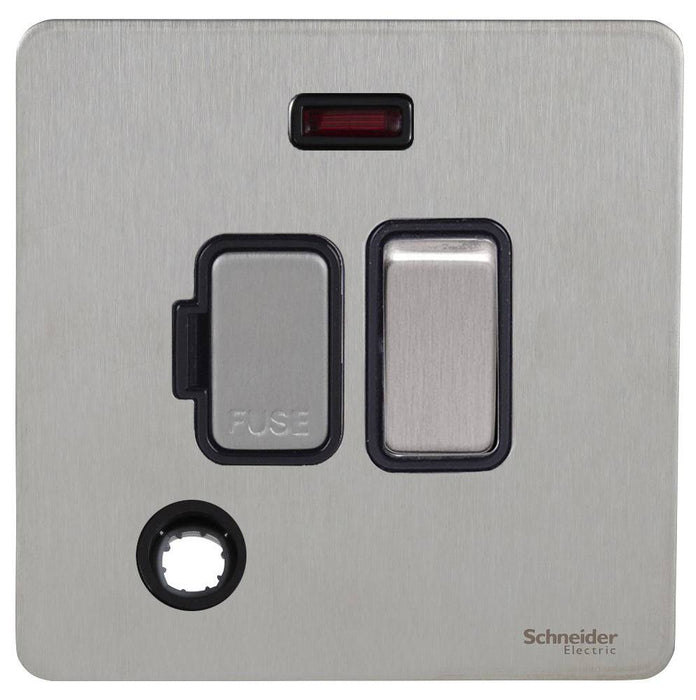 Schneider Ultimate Screwless Stainless Steel 13A Switched Spur with Neon & Flex GU5414BSS