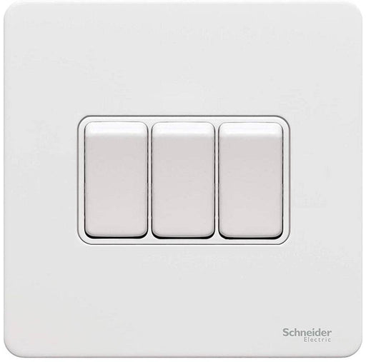 Schneider Ultimate Screwless White Metal 3G 2W Light Switch GU1432WPW Available from RS Electrical Supplies