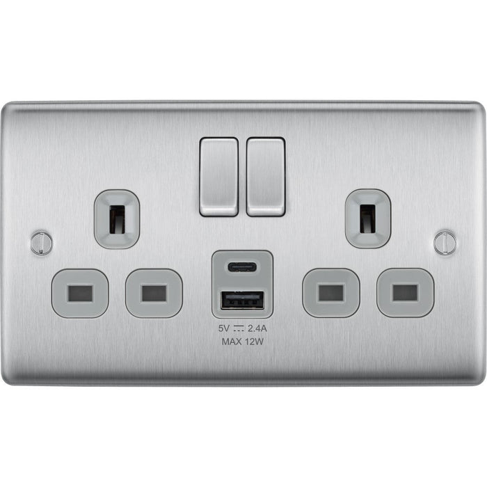 BG Nexus Metal Brushed Steel USB Sockets