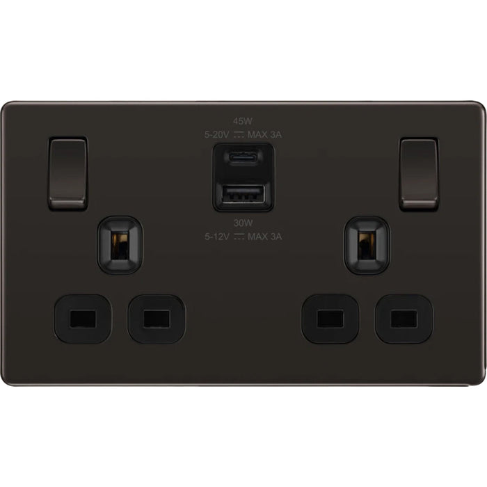 BG Flatplate Screwless Matt Black USB Sockets