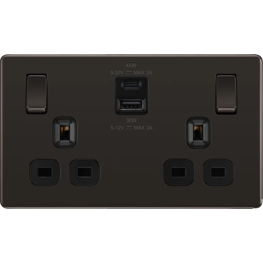 BG Flatplate Screwless Matt Black USB Sockets | RS Electrical Supplies