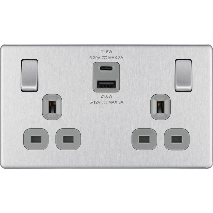BG Flatplate Screwless Brushed Steel USB Sockets