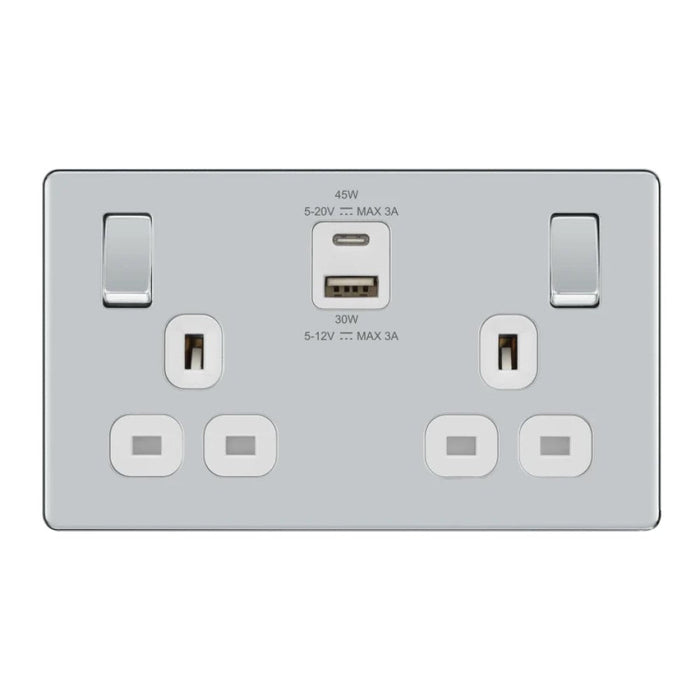 BG Flatplate Screwless Polished Chrome USB Sockets