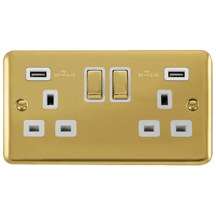 Click Deco Plus Polished Brass White inserts USB Sockets