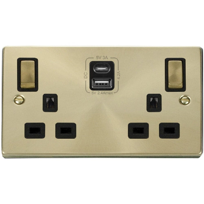 Click Deco Satin Brass Black inserts USB Sockets