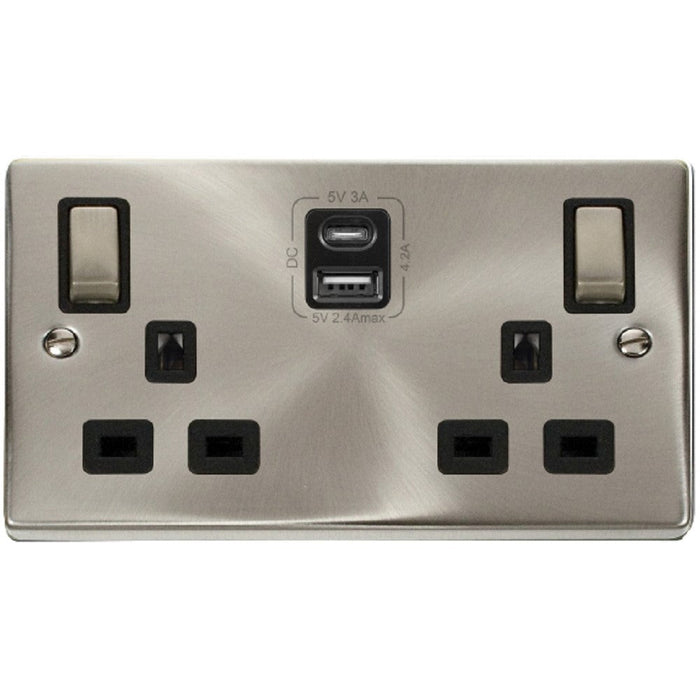 Click Deco Satin Chrome Black inserts USB Sockets