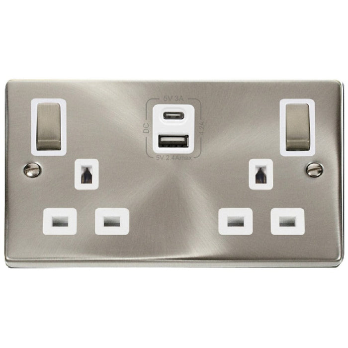Click Deco Satin Chrome White inserts USB Sockets
