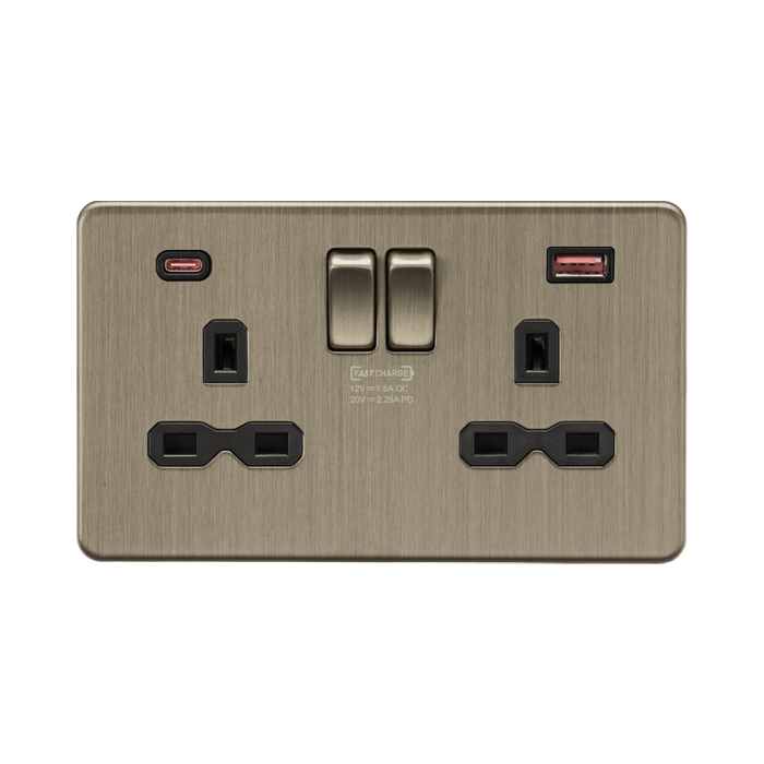 Knightsbridge Screwless Antique Brass USB Sockets