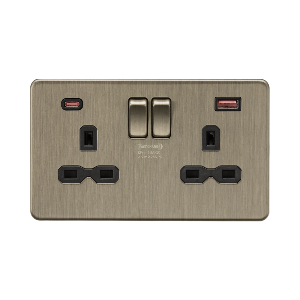 Knightsbridge Screwless Antique Brass USB Sockets