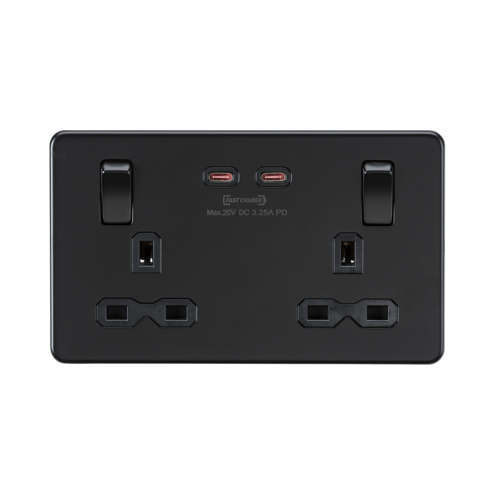 matt black double socket with usb