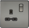 Knightsbridge Screwless Black Nickel Single Socket SFR7000BN