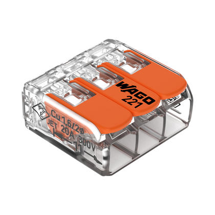 Wago 221 Series Compact 3 Way Lever Connector 4mm² Box of 50 221-413