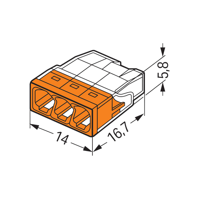 WAGO 2273-203 push-wire connector – dimensions