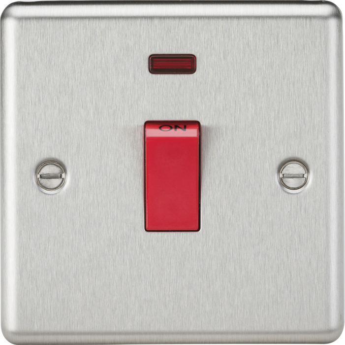 Knightsbridge 1G 45A DP Cooker Switch With Neon, Brushed Chrome SF8331NBC