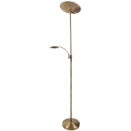 Gold floor lamp with reading light on a white background