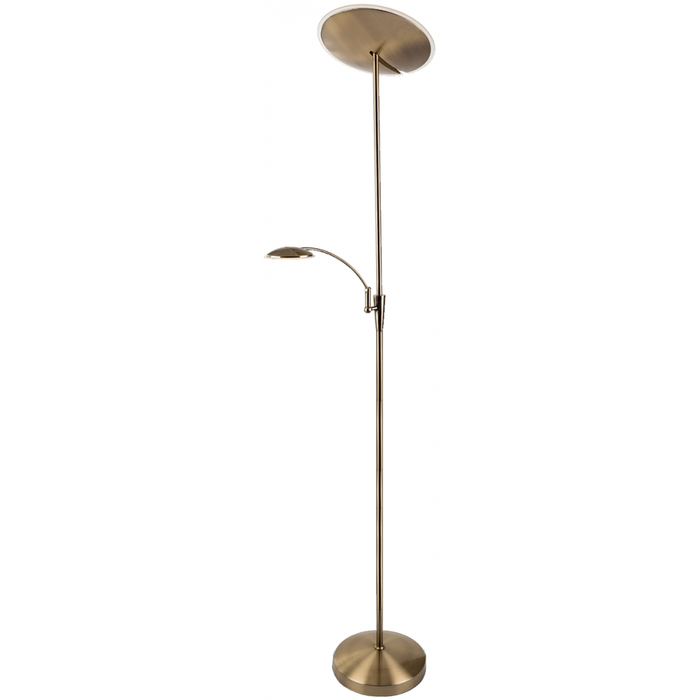 Gold floor lamp with reading light on a white background