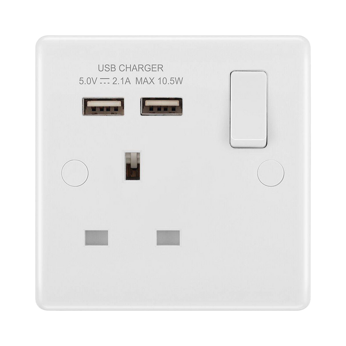 BG White Moulded 13A Single USB Socket 821U2 available from RS Electrical Supplies