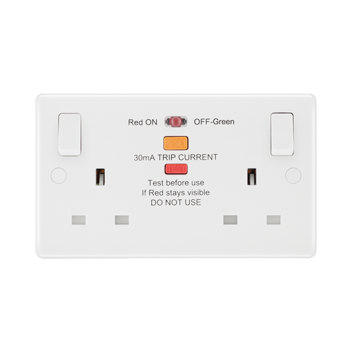 BG White Moulded 13A Double Socket with RCD 822ARCD available from RS Electrical Supplies