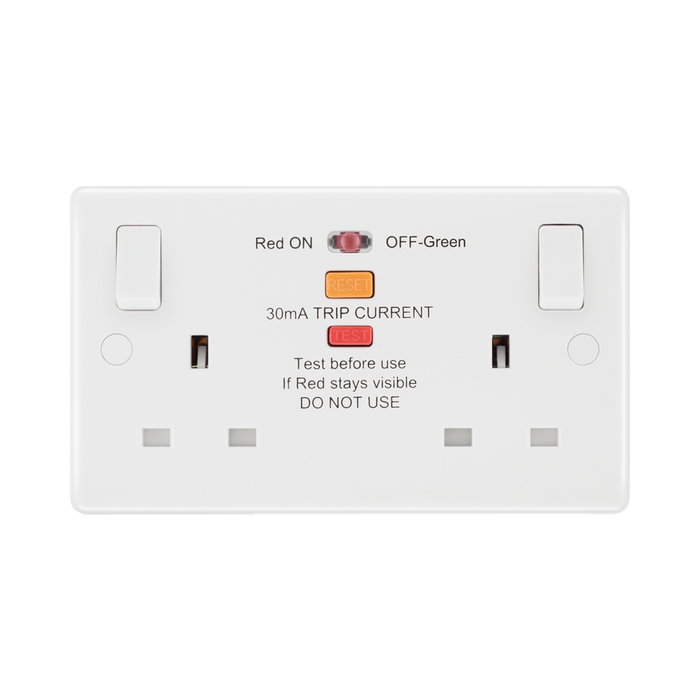 BG White Moulded 13A Double Socket with RCD 822ARCD available from RS Electrical Supplies