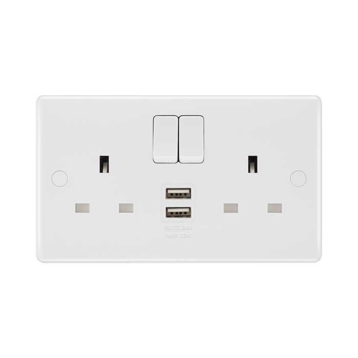 BG White Moulded 13A Double USB Socket with A Ports 822UAA12 available from RS Electrical Supplies